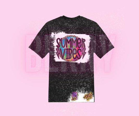 Bleached Black Summer Vibes Retro Summer Vibes Tshirt